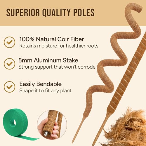 Craft911 Moss Pole Monstera Plant Support, 2 Pack 64" Bendable - size: 2-Pack (64 in)