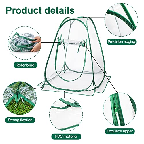 Lyellfe Pop Up Greenhouse Cover, PVC Mini Greenhouse with Nails - size: 28" x 28" x 34"
