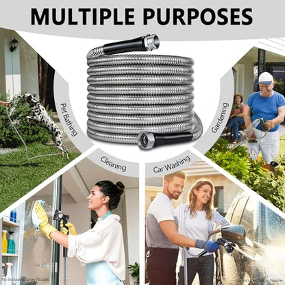 150ft Garden Hsoe - 2026 New 304 Stainless Steel Garden Hose with 3/4'' Fittings – Lightweight, Durable, and Kink-Free, Metal Water Hoses for Gardening - size: 150ft