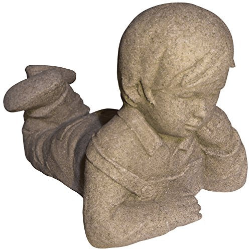 Emsco Group Day Dreaming Boy Statue – Natural Sandstone Appearance – Made of Resin – Lightweight – 11” Height - color: Sandstone, style: Day Dreaming Boy