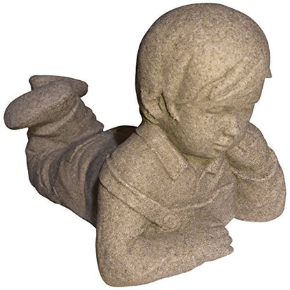 Emsco Group Day Dreaming Boy Statue – Natural Sandstone Appearance – Made of Resin – Lightweight – 11” Height - color: Sandstone, style: Day Dreaming Boy