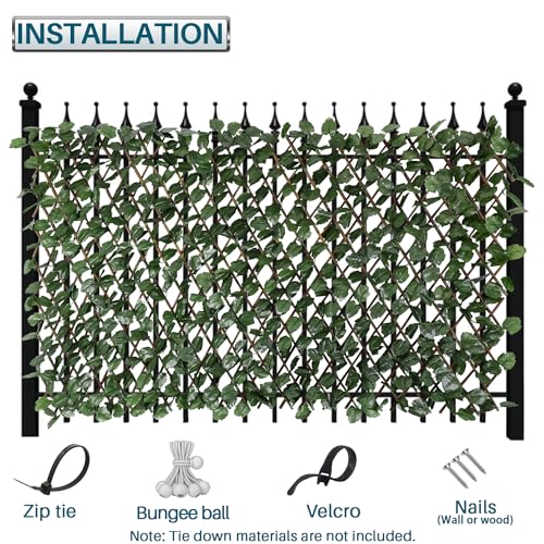 Coarbor 2 Packs Artificial Leaf Ivy Expandable Privacy Fence Screen Grass Wall Stretchable Fencing for Deck Balcony Patio Porch Trellis Decor- Single Side Leaves