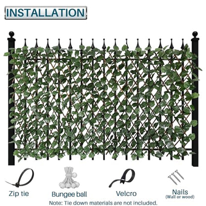 Coarbor 2 Packs Artificial Leaf Ivy Expandable Privacy Fence Screen Grass Wall Stretchable Fencing for Deck Balcony Patio Porch Trellis Decor- Single Side Leaves