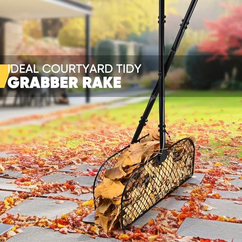 AugFir Leaf Grabber Rake, Long Handle Metal Leaf Picker Upper, Efficient and Labor-Saving Yard Rake Leaves Grabber for Garden Cleaning No Bending Over