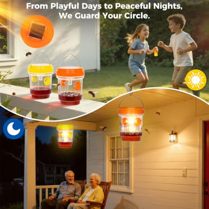 2 Pack Solar Wasp Traps Outdoor Hanging - color: Orange & Yellow
