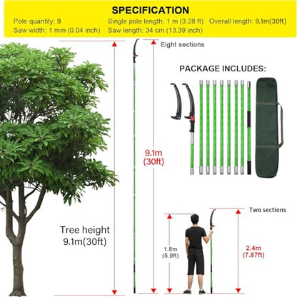 30 Feet Tree Pole Pruner Manual Branches Trimmer Tree Branch Garden Tools Loppers Hand Pole Saws Extendable Height - size: 30FT