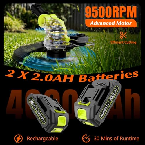 20V Electric Cordless String Trimmer 2 x 2.0Ah Battery Powered with Charger