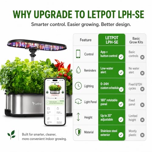 LETPOT LPH-SE Hydroponics Growing System, 12 Pods Smart Herb Garden Kit Indoor, Indoor Garden, APP & WiFi Controlled, with 24W Growing LED, 5.5L Water Tank, Pump System, Automatic Timer - size: 12 Pods