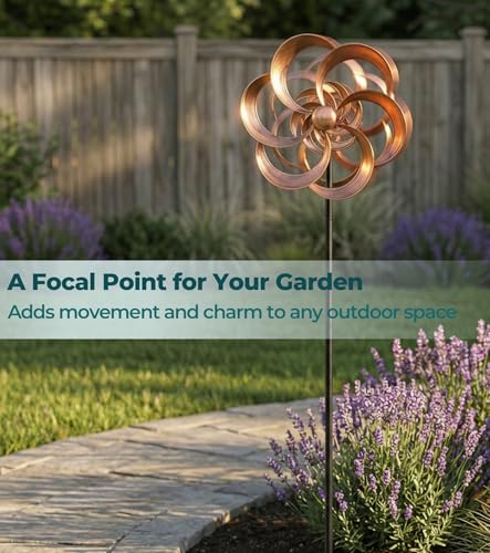 Metal Wind Spinner Outdoor, 63" Double-Sided Copper Decor