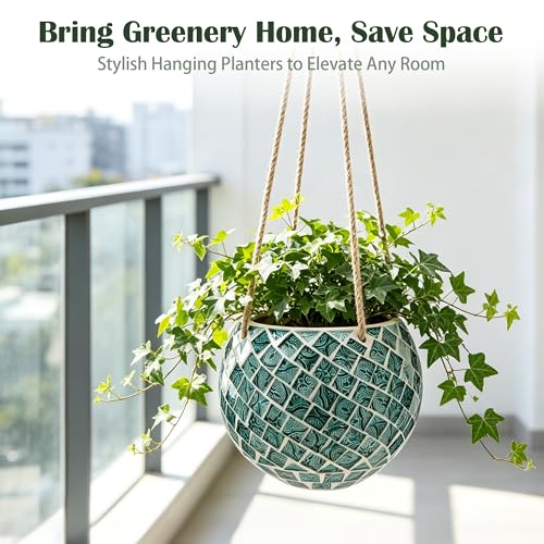 Ceramic Hanging Planter Mosaic Hanging Flower Pot - color: Square Green