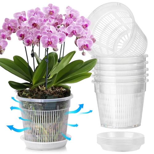 T4U Clear Orchid Pots 7.5 Inch 6 Pack, Orchid Pot with Holes Repotting - size: 7.5 Inch, 6 Pack