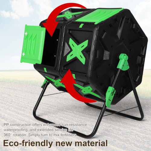 140L Dual Chamber Compost Bin Outdoor Rotating Composter W/Sliding Door Easy Setup Compost Tumbler for Outside Garden and Yard