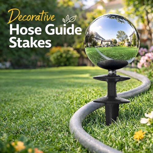 Tandefio 3 Pcs Garden Hose Guide Spike 13.5'' Decorative Ball, Silver - color: Silver