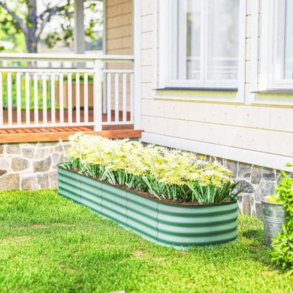 Outsunny 8' x 2' x 1' Galvanized Raised Garden Bed Kit, Green - color: Green, size: 8' x 2' x 1'