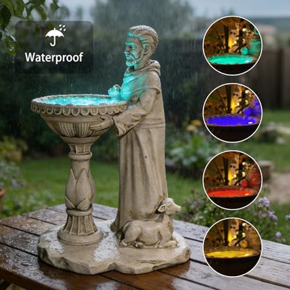 Sheaifun Solar St Francis Garden Statue Outdoor Decor with Bird Bath Feeder - style: St Francis