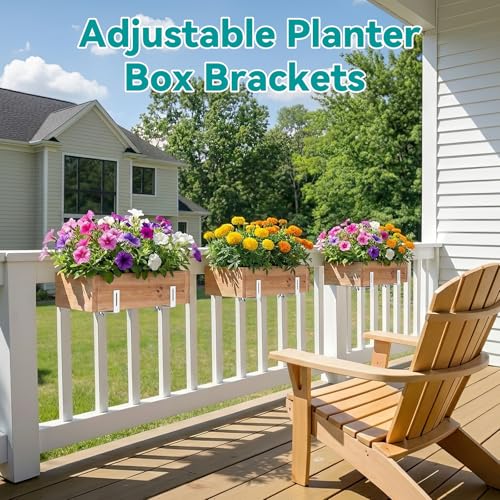 Adjustable Planter Box Brackets,Enhanced Bottom Support,Universal Outdoor Hanging Brackets,Flower Box Brackets for Fence Railings, Windowsill, Patio, Garden,Balcony. (White) - color: White