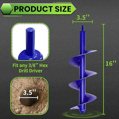 Auger Drill Bit for Planting - 3.5"X16" Heavy-Duty Garden Auger Spiral Drill Bit - Bulb Planter Tool & Auger Post Hole Digger - 3/8" Hex Drive Drill - color: blue, size: 3.5"x16"