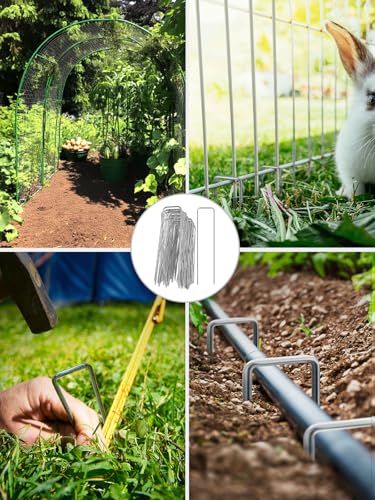 GROWNEER 100 Pack Landscape Staples 6 inch 11 Gauge Yard Stakes - size: 6 Inch