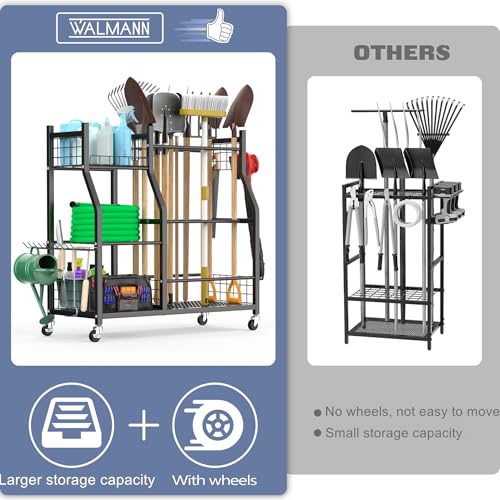 WALMANN Garden Tool Organizer with Wheels, Rakes/Shovels/Yard Tools Stand - style: Large-stand