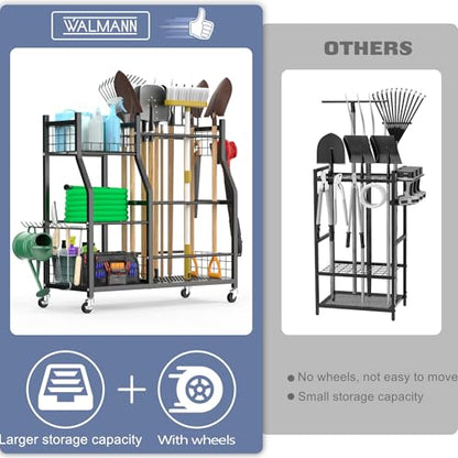 WALMANN Garden Tool Organizer with Wheels, Rakes/Shovels/Yard Tools Stand - style: Large-stand
