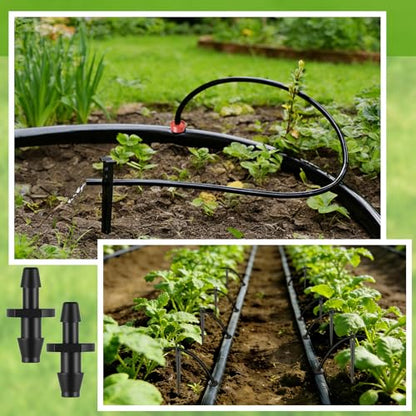 98 FT 1/8" Drip Irrigation Tubing Kits-30 Barbed Coupling+Stakes