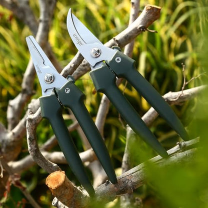 LIVINGO 7.5" Garden Pruning Shears Straight Curved Blade Set