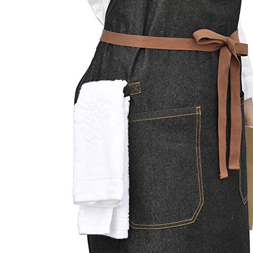 Chef Apron with Pockets & Towel Loop,Mens Womens,Black Denim - color: Black Denim
