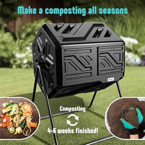 Werph 43 Gal Dual Chamber Compost Bin Tumbler for Backyard Garden, Black - color: Black
