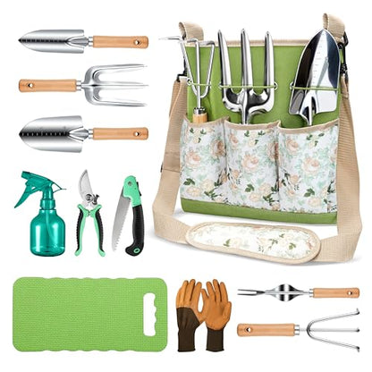 Grenebo Gardening Tools Garden Tool Sets 11-Piece Rust Resistant Kit - color: Green