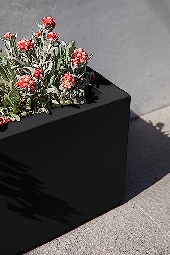 Veradek Block Series Trough Planter - Rectangular Outdoor Window Box - color: Black