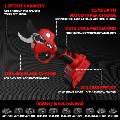 Electric Pruning Shears for Milwaukee M18 Battery, Portable Cordless Pruning Shears with LCD Display＆SK5 Blades, Adjustable Cutting Diameter 0.8-1.2 Inch for Gardening Tree Pruning(Tool Only) - style: For Milwaukee