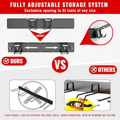 Garage Tool Organizer Wall Mount, Easy to 48inch Install Heavy-Duty Garage Storage System with 6 Adjustable Hooks, Garden Tool Rack for Shovels, Rakes, Yard Tools - size: 48" System - 6 Piece Basic Set