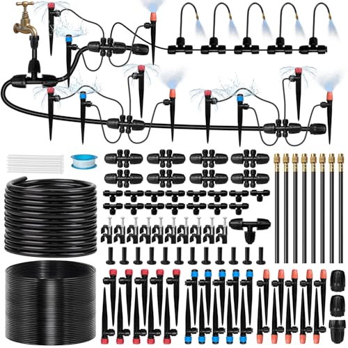 260FT Drip Irrigation System for Garden with 38pcs Adjustable Copper Nozzles & Emitters, Automatic Garden Watering System with 1/2" & 1/4" Tubing for Raised Bed, Yard, Greenhouse, Potted Plants, Lawn - size: 63FT 1/2'' Main Tube + 197FT 1/4'' Drip Tube