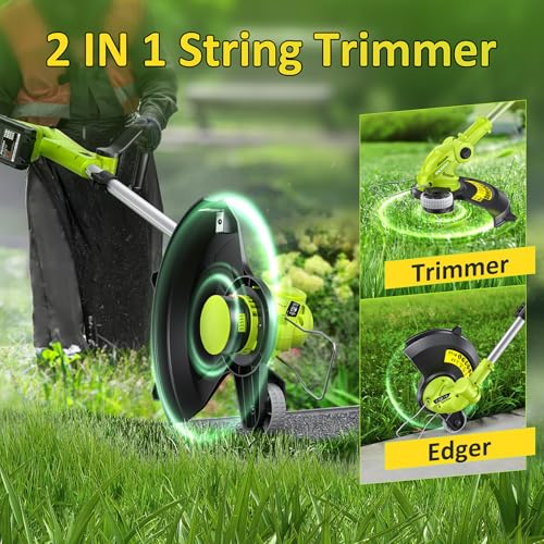 Electric String Trimmer Cordless with 2.0Ah Battery & Charger 20V Lawn Tool - color: Green