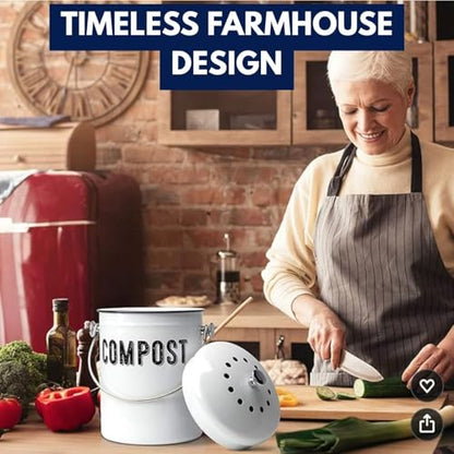 Granrosi Compost Bin Kitchen Counter, 1.3 Gallon, 3 Charcoal Filters