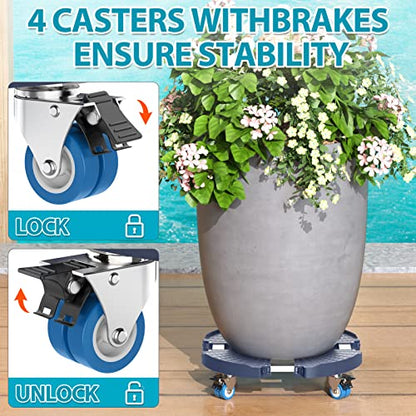 VANCASTLE Plant Caddy with Lockable Wheels 15-22'' Adjustable Plant Stand - color: Blue, size: 1