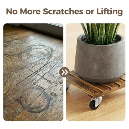 Bamworld Plant Caddy 12 Inch Wood Dolly with Wheels 2 Pack - size: 12inch-Square-2 pack