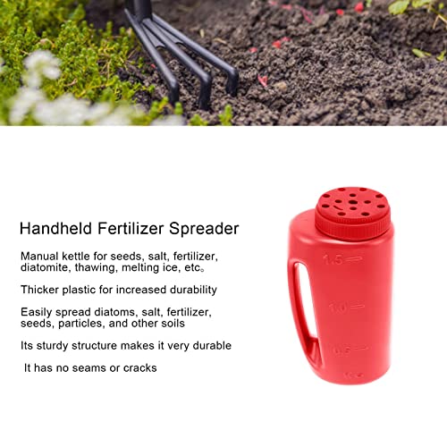Hand Shaker Spreader, 2L Plastic Salt and Seed Spreader, 7.5x4.9 Inch, 14 Hole Adjustable, for Lawn, Garden, Ice Melt (Red) - color: Red