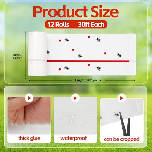 12 Rolls Spotted Lantern Fly Tree Trap 30 Feet Each Roll Lanternfly Tree Outdoor Fruit Fly Sticky Strips Paper Insect Sticky Barrier Trunk Wraps to Protect Plant, Lawn, Garden(White) - color: White