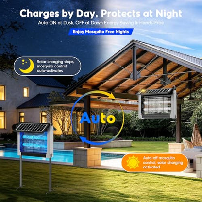 Solar Bug Zapper Outdoor, 4500V Mosquito Zapper with Dual Solar Panels - color: White