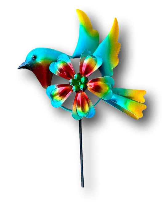 Beautiful Garden Plant Stake Picks Indoor or Outdoor (Colorful Bird with Twirl) - color: Colorful Bird with Twirl