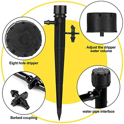 Retisee 50 Pcs Drip Irrigation Emitters, Adjustable 0-18 GPH 8 Holes