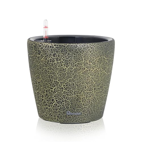 Dexceder 9x8 Self Watering Planter (Black Gold Crackle) - color: Black Gold, size: 9x8