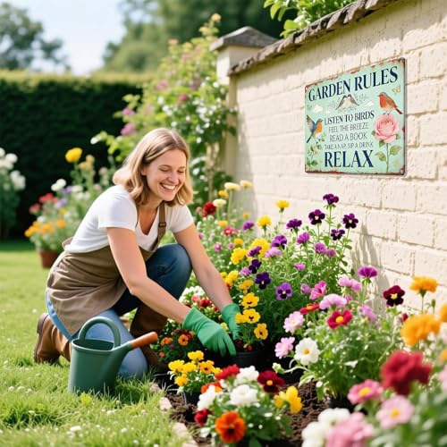 Garden Rules Metal Tin,Relaxing Outdoor Sign