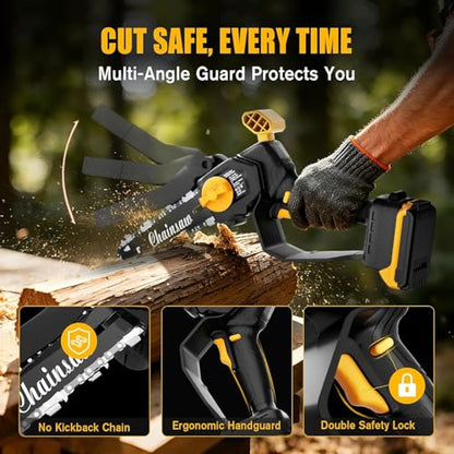 Mini Chainsaw Compatible with DeWalt 20V MAX Battery - color: Yellow