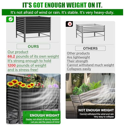 Doniks Raised Garden Bed with Legs, 48×48×37in Large Outdoor Metal Galvanized Garden Planting Box,1200lb Capacity for Vegetables Lawn Green Flowers, Fruits, Terrace