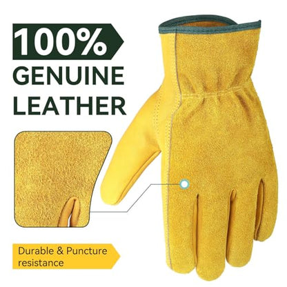 OZERO Leather Work Gloves, Gardening Gloves, Flex Grip, 5 Pairs, Medium - color: Gold(5 Pair), size: Medium