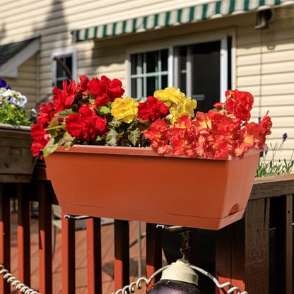 12Pcs 17Inches Rectangle Planter Box with Drainage Holes and Trays - color: Red