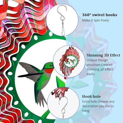 Ruby-Throated Bird Wind Spinner, Hummingbird Wind Spinners - color: Ruby-throated Hummingbird