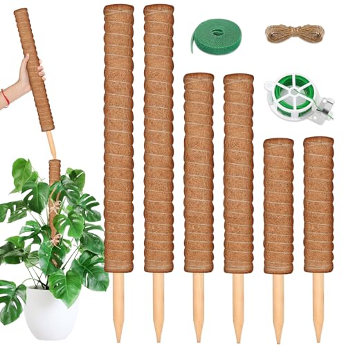 ROADPLUM 102 Inch Moss Pole for Plants Indoor (2*21.7", 2*16.5", 2*12.6") 6Pcs Coco Coir Pole Monstera Plant Support Pole for Plants Climbing with 65.6ft Twist Tie, Plant Tie and Jute Rope for Potted - color: 9Pcs, size: 12.6"+16.5"+21.7"